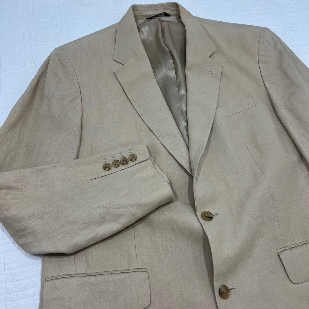 J.Crew Mens 42R 100% Linen Two Button Blazer Sport Coat Tan Khaki Hungary